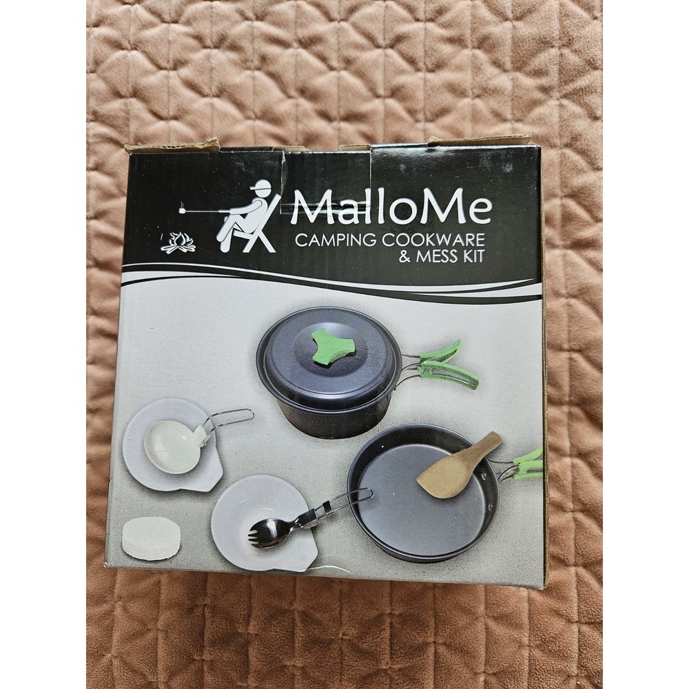 NIB MalloMe Camping Cookware & Mess Kit Set - Pot Frying Pan Bowls Utensils Bag